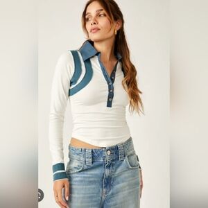Free People Wednesday Polo Top Sz XL